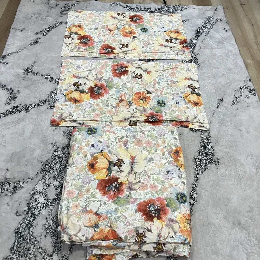 Pottery Barn Cotton Floral Duvet Cover Set King / California King 2 Pillow Shams